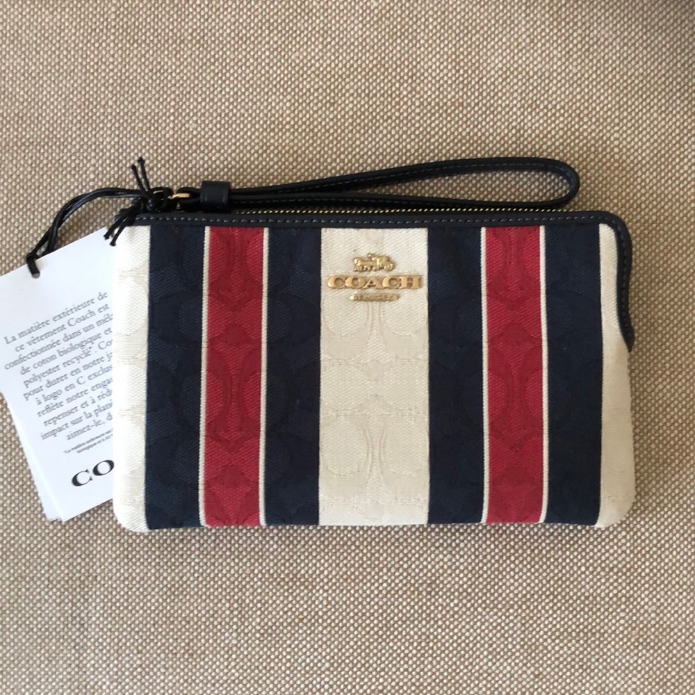 Large corner COACH Zip Wristlet in signature Jacquard Stripe- New